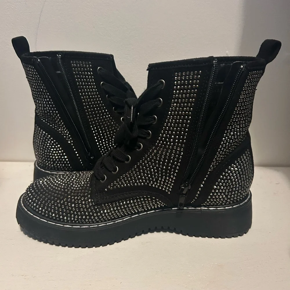 Madden Girl Black Studded Lace-Up Combat Boots - Picture 1 of 6